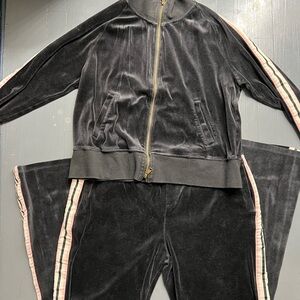 Juicy Couture Black Velour Jacket with Pants Jogging Suit XL